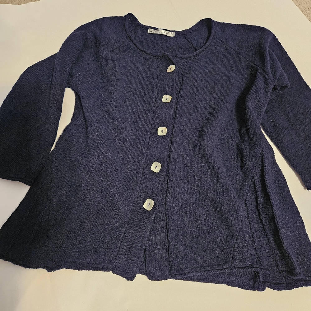 Sweater Loulou B. Textured cotton fit and flare Black Sz L - Picture 2 of 10